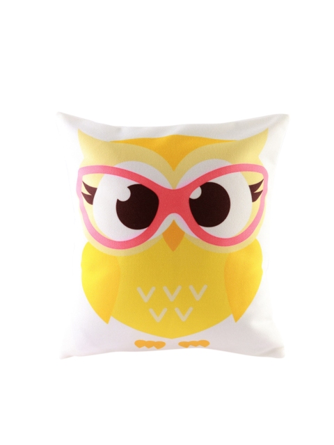 

Ferns N Petals Set Of 4 White & Pink Owls Printed Square Cushion