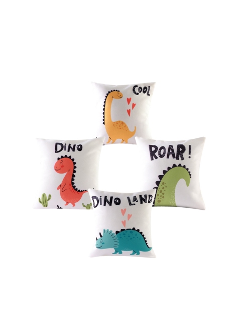 

Ferns N Petals Set Of 4 Dinosaurs Printed Square Cushions, White
