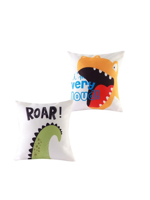 

Ferns N Petals Set Of 2 Dinosaurs Printed Square Cushions, White