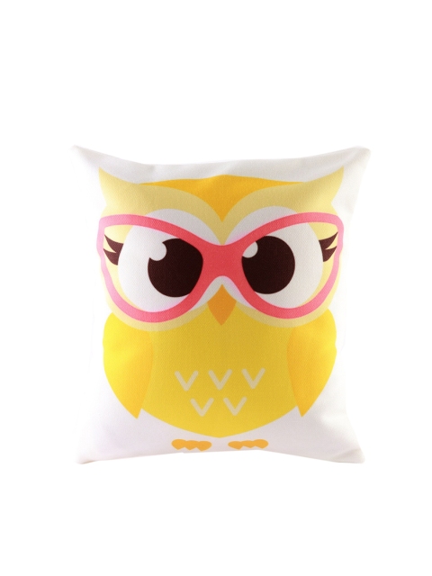 

Ferns N Petals Yellow Owl with Pink Glasses Printed Square Cushion, White
