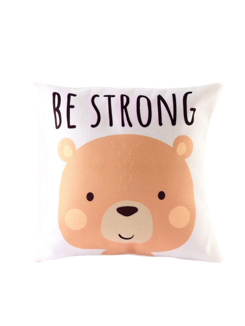 

Ferns N Petals White & Orange Be Strong Bear Printed Cushion, Multi