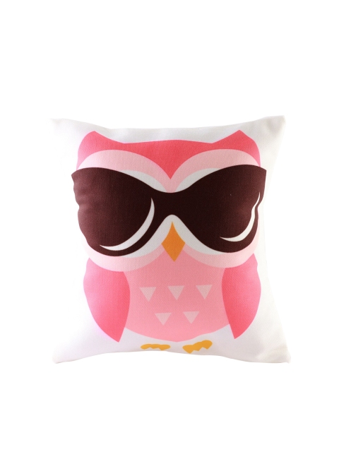 

Ferns N Petals White & Pink Owl With Glasses Printed Cushion