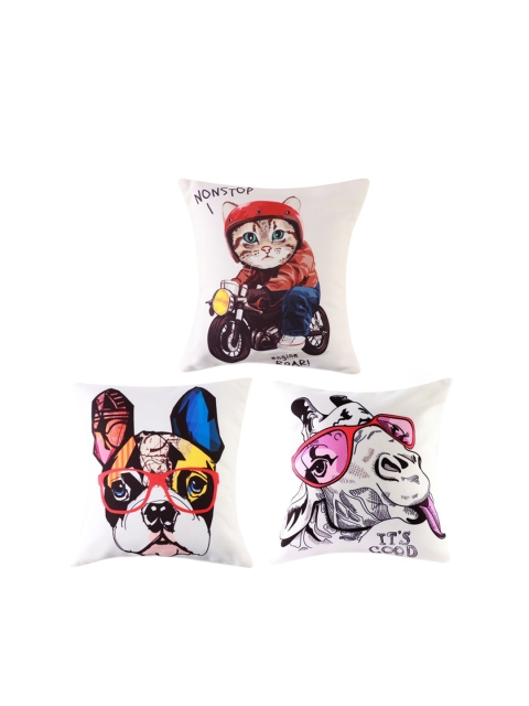 

Ferns N Petals Set Of 3 Printed Cushions, White