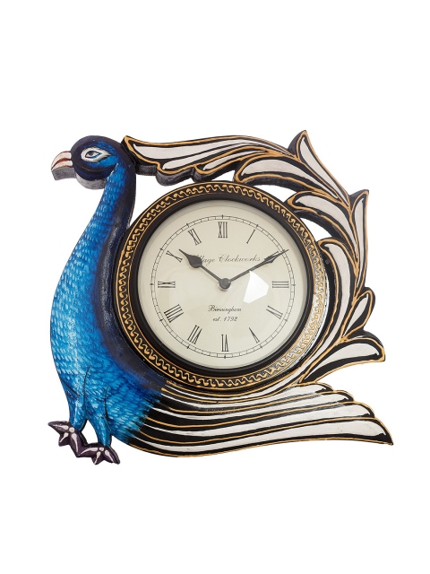 

eCraftIndia Cream-Coloured Dial Peacock-Shaped Wooden Handcrafted 30.48 cm Analogue Wall Clock