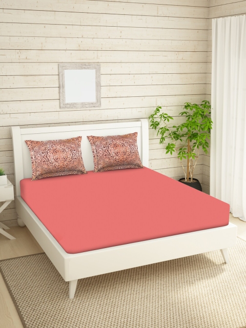 

SPACES Coral 210 TC Pure Cotton Queen Bedsheet with 2 Pillow Covers