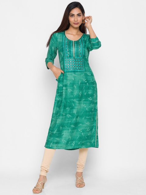 

ZOLA Women Teal Ethnic Motifs Yoke Design Kurta