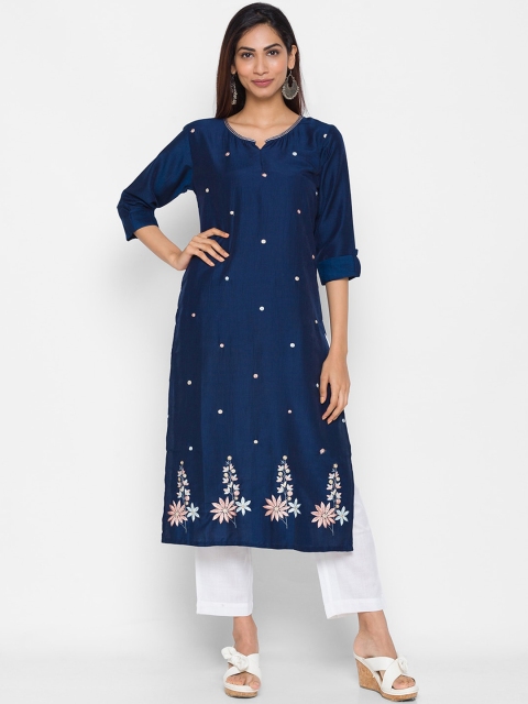 

ZOLA Women Blue & Pink Ethnic Motifs Embroidered Thread Work Kurta