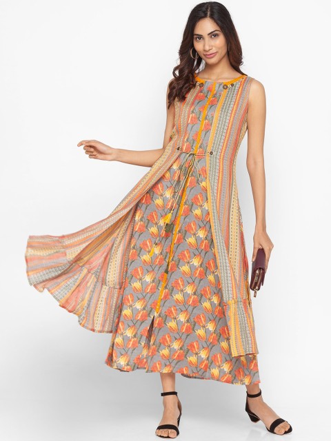

ZOLA Women Yellow & Grey Printed Thread Work Kurta