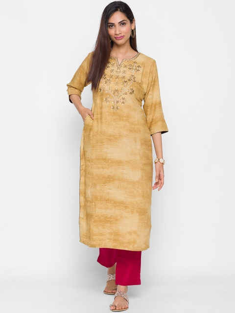 

ZOLA Women Beige Floral Embroidered Keyhole Neck Kurta