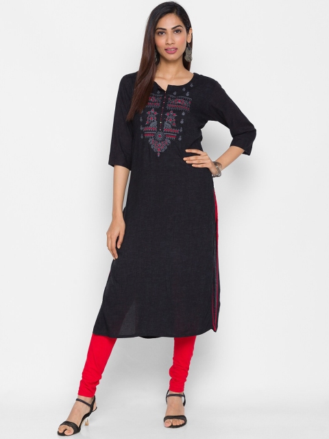 

ZOLA Women Black Geometric Yoke Design Kurta