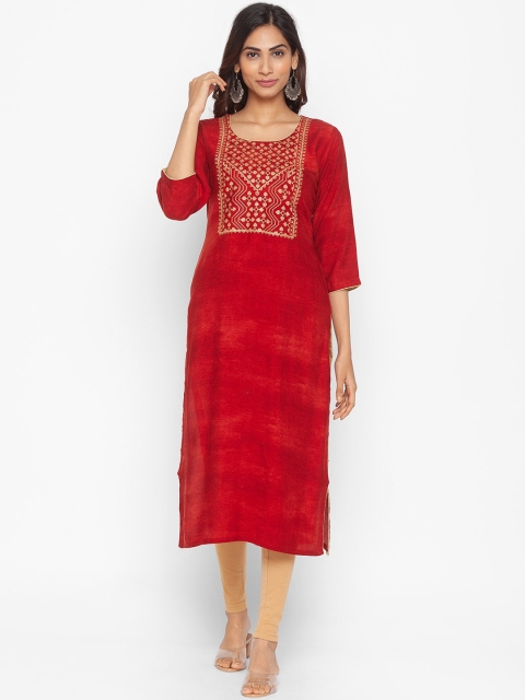

ZOLA Women Maroon & Beige Ethnic Motifs Yoke Design Kurta