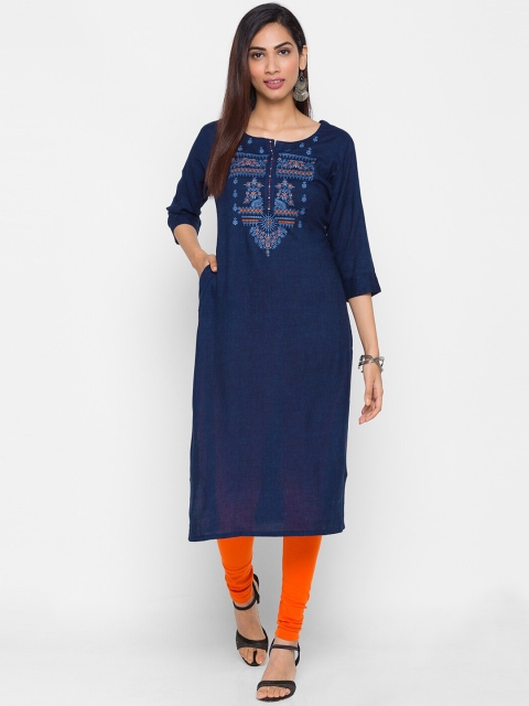 

ZOLA Women Navy Blue Ethnic Motifs Embroidered Kurta