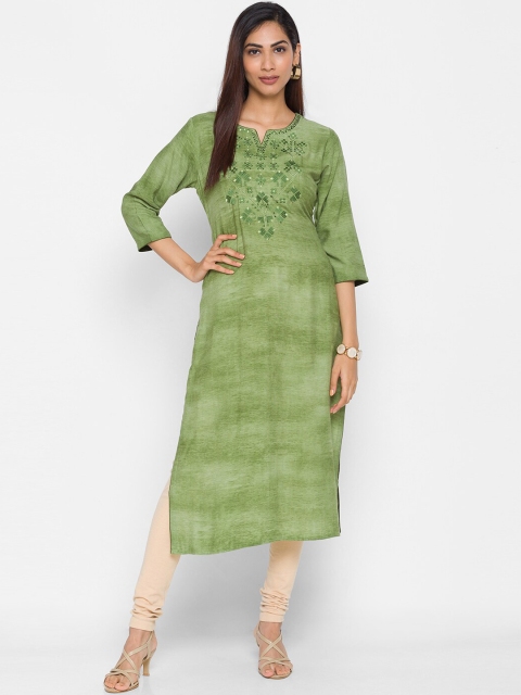 

ZOLA Women Green Geometric Yoke Design Kurta