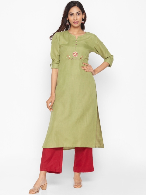 

ZOLA Women Green & Pink Floral Embroidered Kurta
