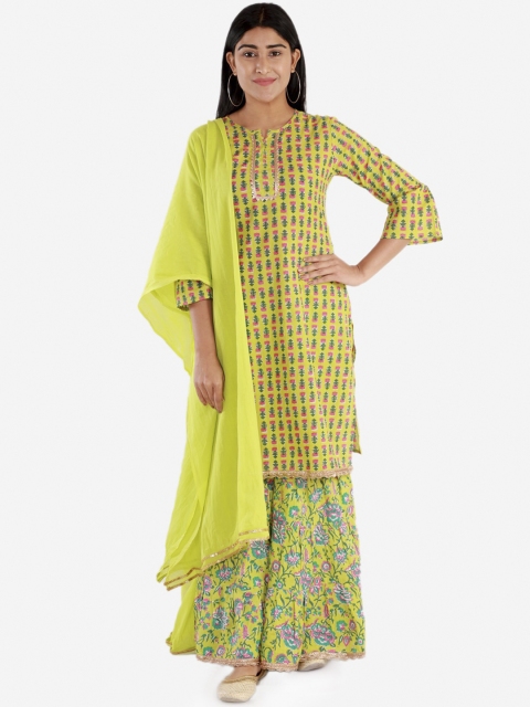 

Lil Peacock Women Green Floral Printed Regular Kurta with Sharara & With Dupatta