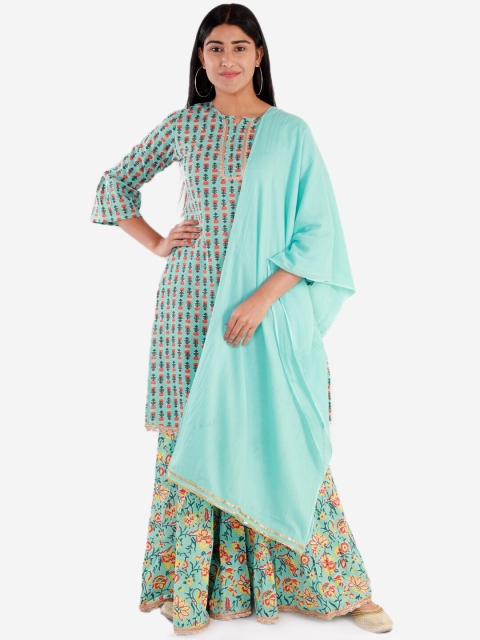 

Lil Peacock Women Turquoise Blue Floral Printed Regular Kurta with Sharara & With Dupatta