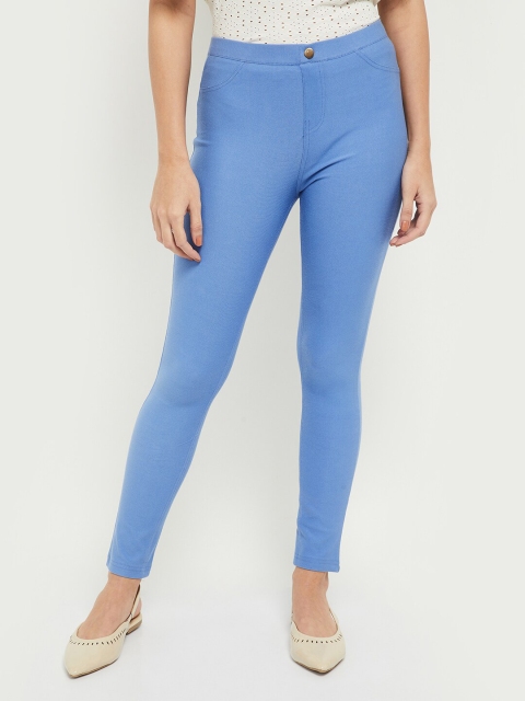 

max Women Blue Solid Skinny-Fit Treggings