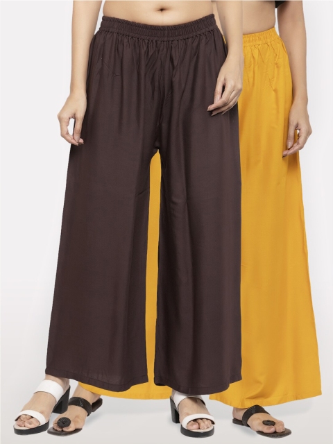

NEUDIS Women Pack of 2 Brown & Yellow Ethnic Palazzos