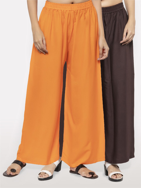 

NEUDIS Women Pack of 2 Orange & Brown Ethnic Palazzos