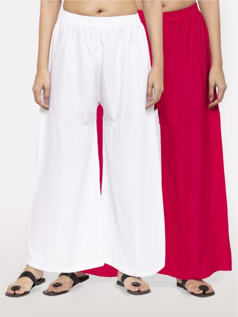 

NEUDIS Women Pack of 2 White & Magenta Ethnic Palazzos
