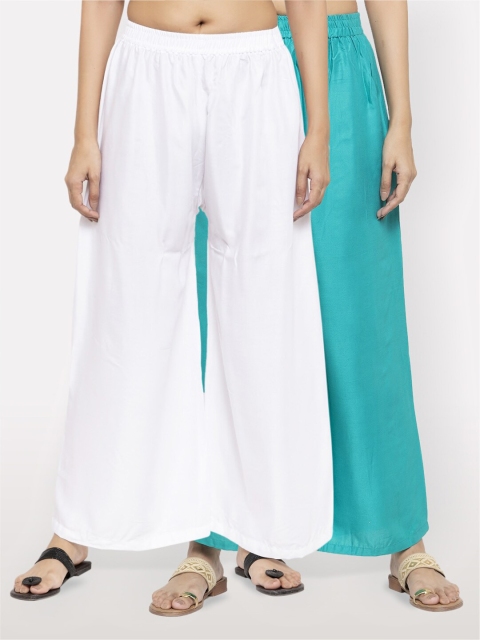 

NEUDIS Women Pack of 2 White & Turquoise Blue Ethnic Palazzos