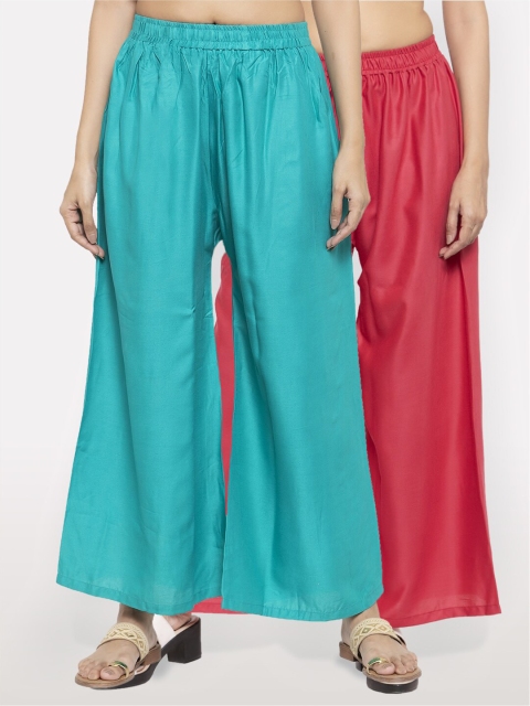 

NEUDIS Women Pack of 2 Teal & Maroon Ethnic Palazzos