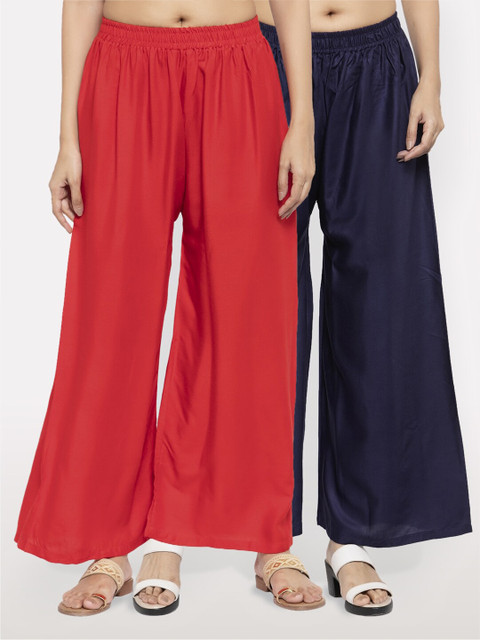 

NEUDIS Women Pack of 2 Red & Navy Blue Ethnic Palazzos