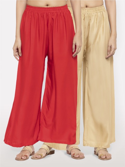 

NEUDIS Women Pack of 2 Red & Beige Ethnic Palazzos