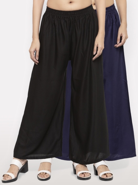

NEUDIS Women Pack of 2 Black & Navy Blue Ethnic Palazzos