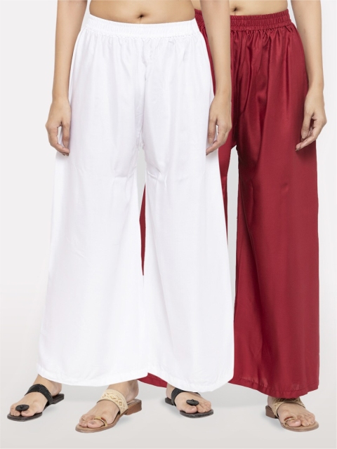 

NEUDIS Women Pack of 2 White & Maroon Ethnic Palazzos