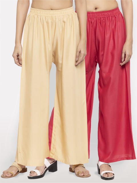 

NEUDIS Women Pack of 2 Beige & Maroon Ethnic Palazzos