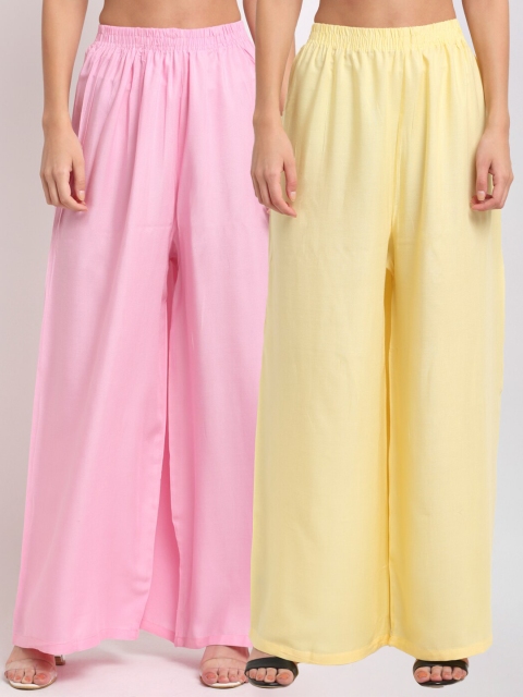 

NEUDIS Women Pack of 2 Yellow & Pink Ethnic Palazzos