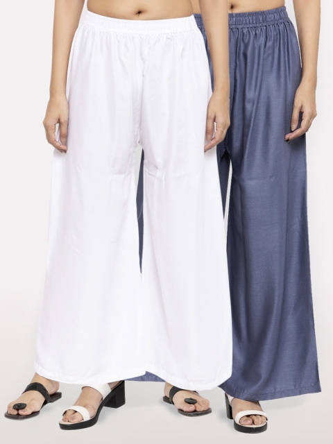 

NEUDIS Women Pack of 2 White & Grey Ethnic Palazzos