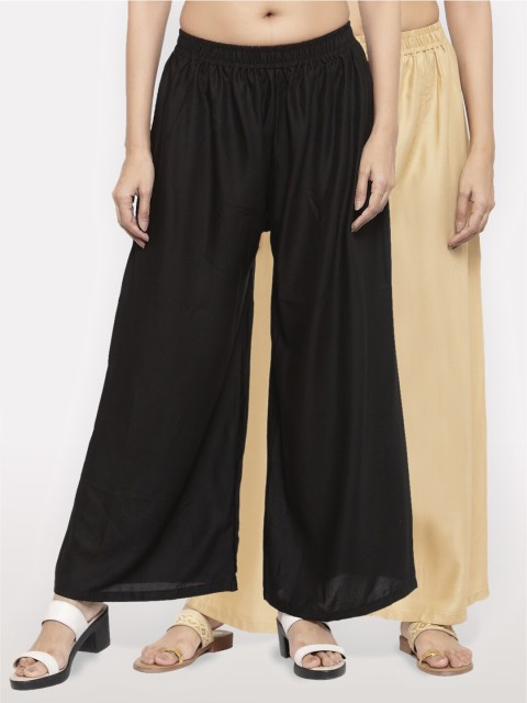 

NEUDIS Women Pack of 2 Black & Beige Ethnic Palazzos