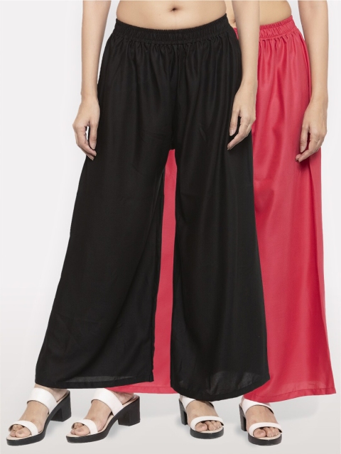 

NEUDIS Women Pack of 2 Black & Maroon Ethnic Palazzos
