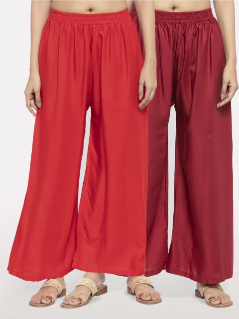 

NEUDIS Women Pack of 2 Red & Maroon Ethnic Palazzos