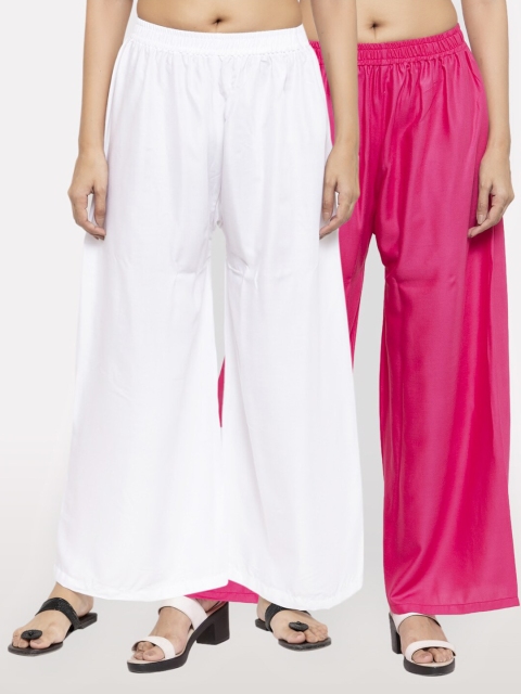 

NEUDIS Women Pack of 2 White & Pink Ethnic Palazzos