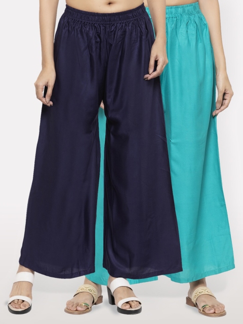 

NEUDIS Women Pack of 2 Navy Blue & Teal Ethnic Palazzos