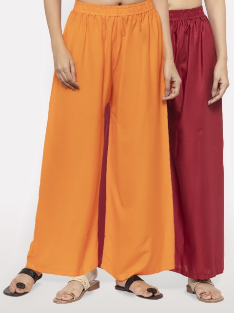 

NEUDIS Women Pack of 2 Orange & Maroon Ethnic Palazzos