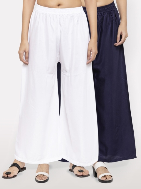 

NEUDIS Women Pack of 2 White & Navy Blue Ethnic Palazzos