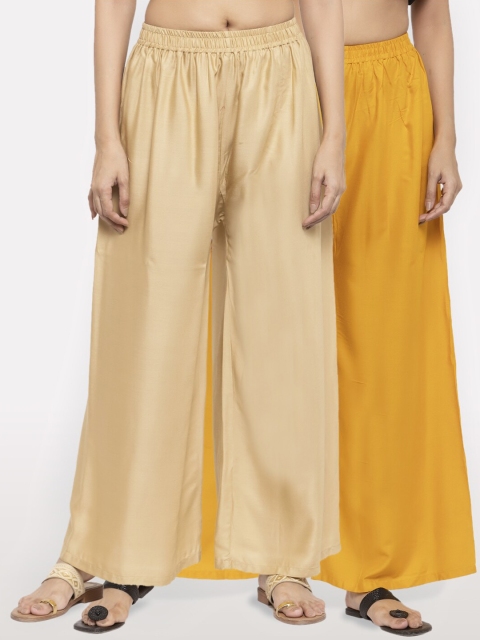 

NEUDIS Women Pack of 2 Beige & Yellow Ethnic Palazzos