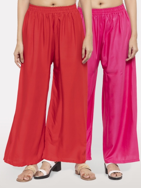 

NEUDIS Women Pack of 2 Red & Pink Ethnic Palazzos