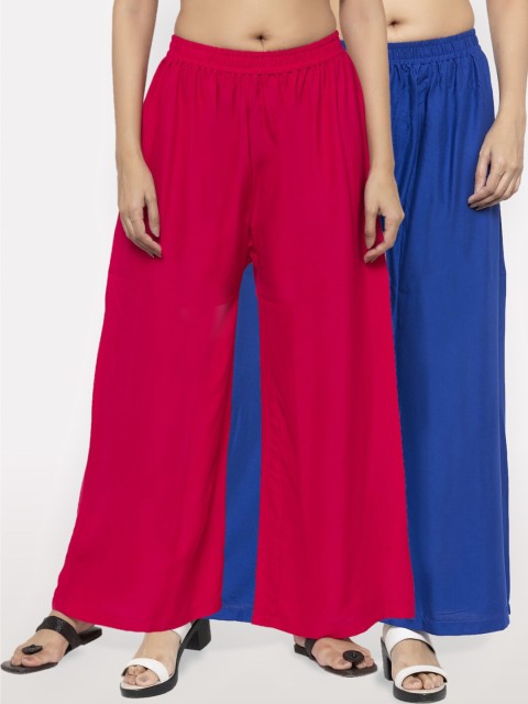 

NEUDIS Women Pack of 2 Magenta & Blue Ethnic Palazzos