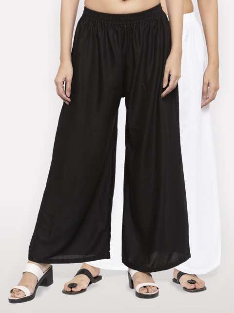 

NEUDIS Women Pack of 2 Black & White Ethnic Palazzos