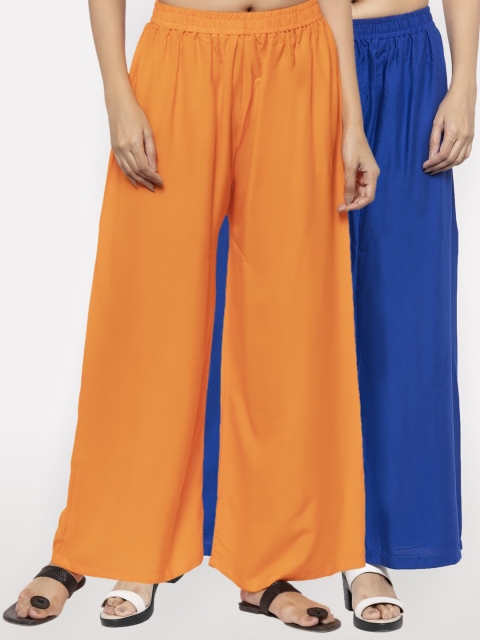 

NEUDIS Women Pack of 2 Orange & Blue Ethnic Palazzos