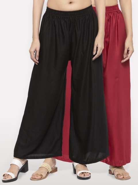 

NEUDIS Women Pack of 2 Black & Maroon Ethnic Palazzos