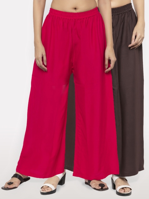 

NEUDIS Women Pack of 2 Magenta & Brown Ethnic Palazzos