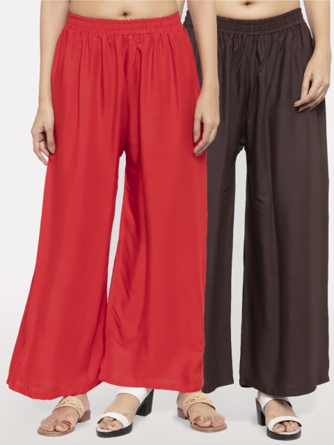 

NEUDIS Women Pack of 2 Red & Brown Ethnic Palazzos