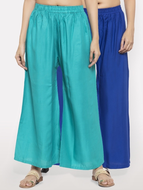 

NEUDIS Women Pack of 2 Teal & Blue Ethnic Palazzos