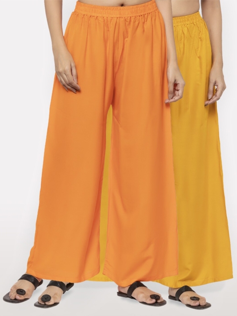 

NEUDIS Women Pack of 2 Orange & Mustard Yellow Ethnic Palazzos